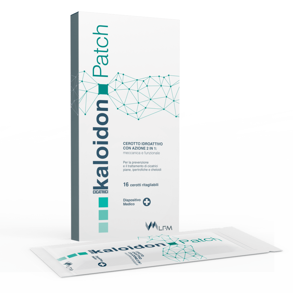 Kaloidon Patch: cerotti che favoriscono l’appiattimento delle cicatrici ipertrofiche e cheloidee.