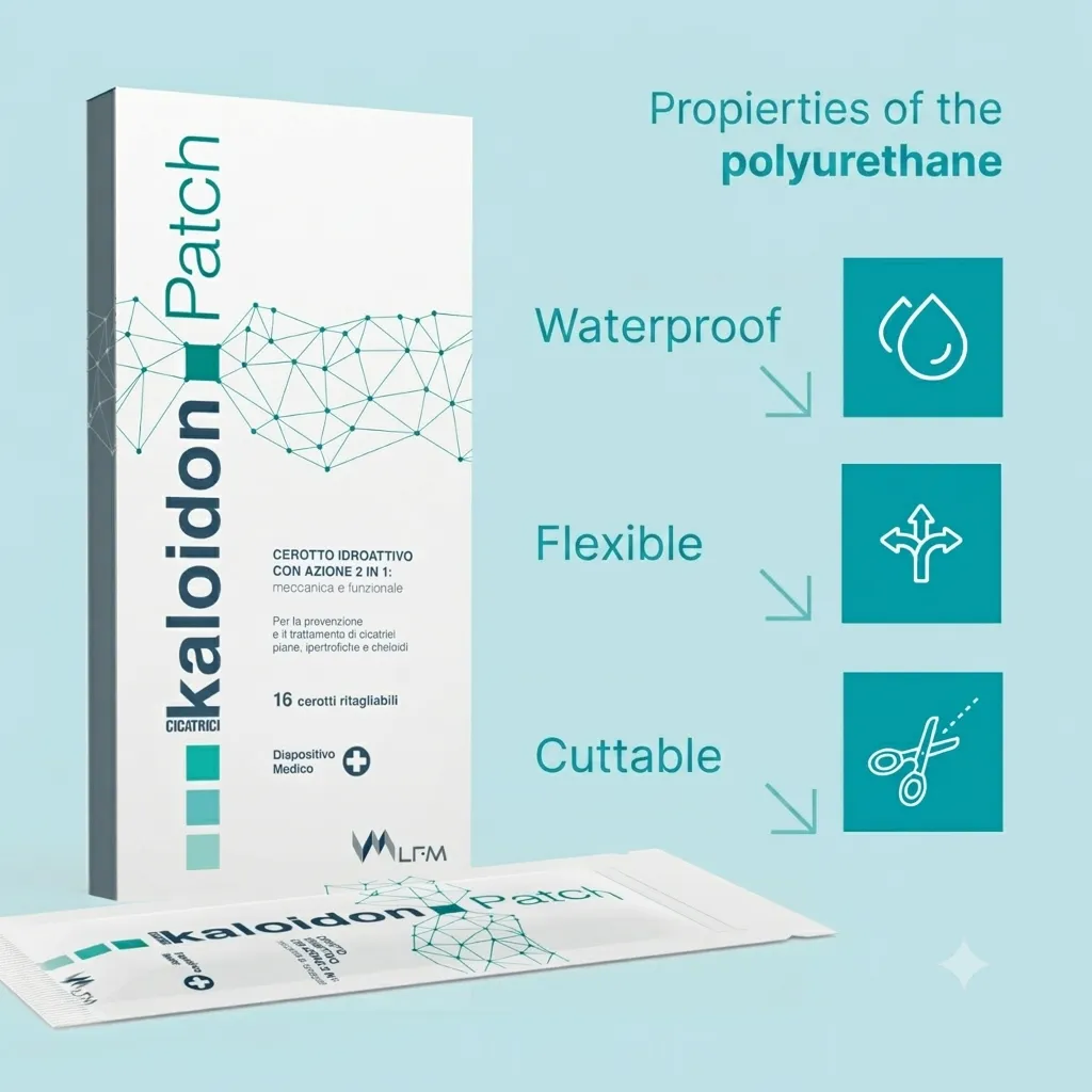 Kaloidon Patch: cerotti che favoriscono l’appiattimento delle cicatrici ipertrofiche e cheloidee.