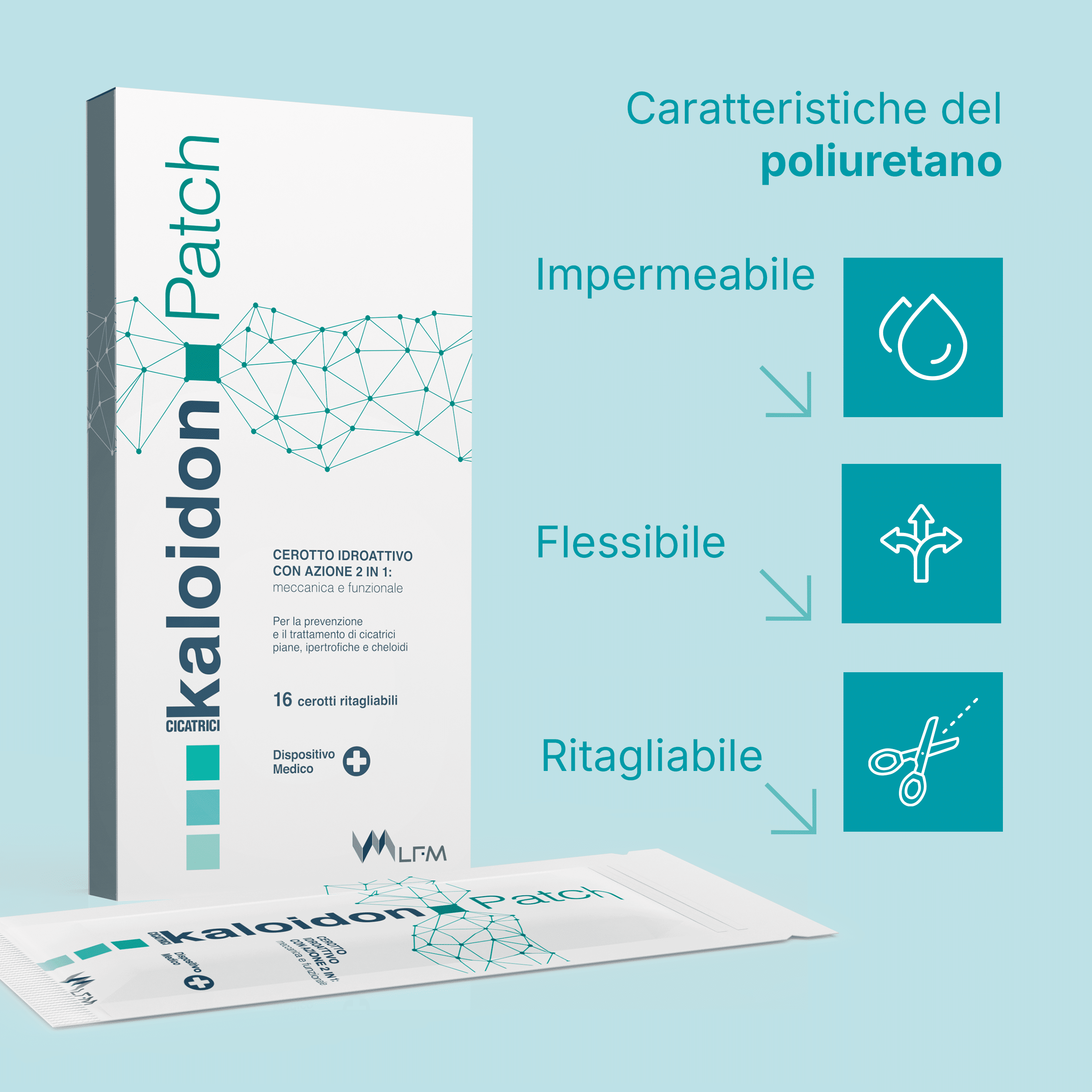 Kaloidon Patch: cerotti che favoriscono l’appiattimento delle cicatrici ipertrofiche e cheloidee.